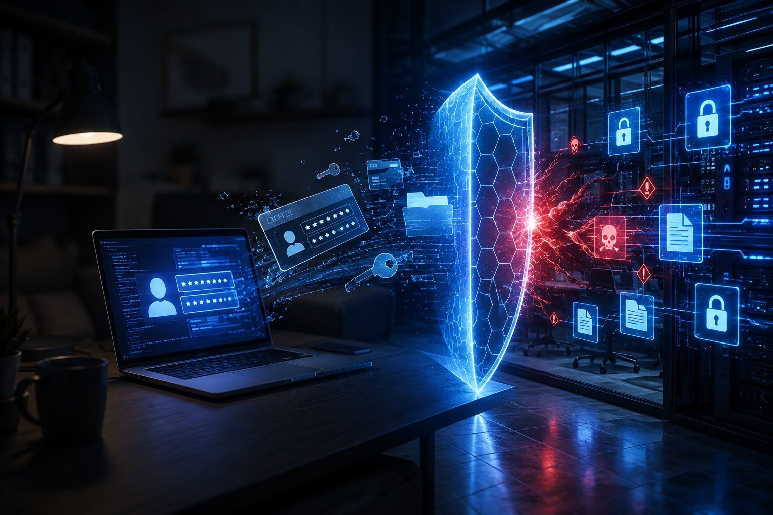 Cybersecurity illustration of a remote IT worker extortion threat